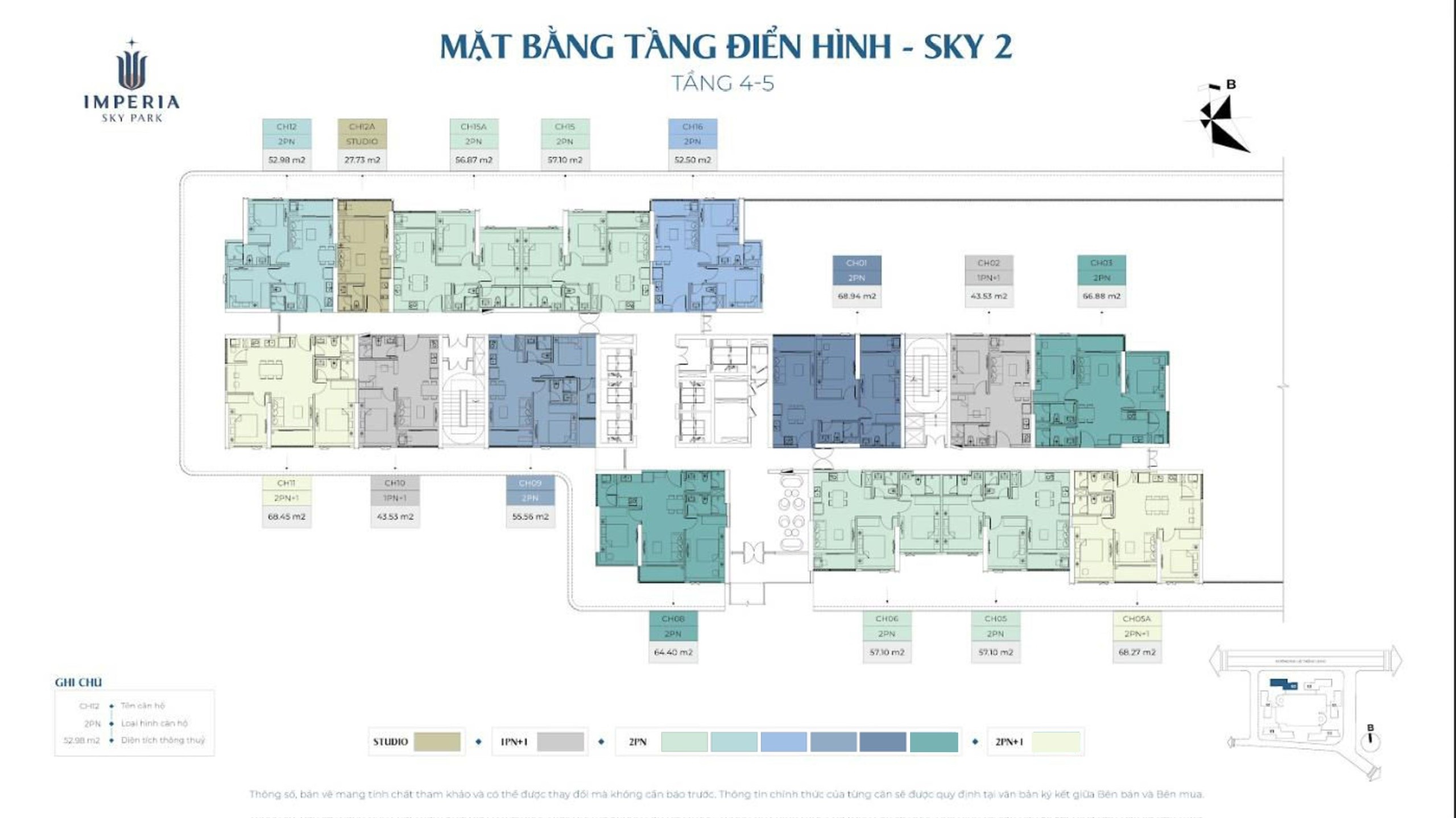 So sánh Imperia Sky Park với các dự án chung cư cùng phân khúc khu Tây Hà Nội 15 Mặt bằng tầng điển hình tòa Sky 2 tầng 4-5